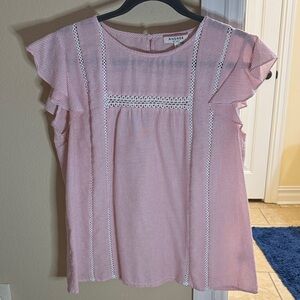 Andree Pink and White Striped Top with Lace